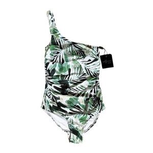 Bond-Eye One Shoulder One Piece Swimsuit Multi Fit Cup Tropical Nip Tuck NWT 6
